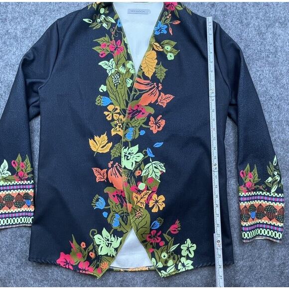 Misslook Cardigan Womens M/Large Black Autumn Leaves Open Fleece Cottage Grandma - Picture 4 of 6